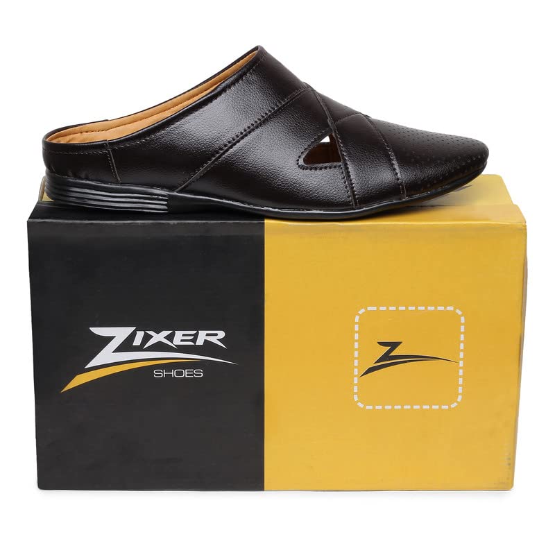 Image of Zixer Summer Urban Men's Shoes Luxury Synthetic Leather Mule Loafers Men's Shoes Handmade Ultra Premium Lightweighted Daily Easy Wear Open Back Half Cut Trending Classic Slip On Shoes for Men