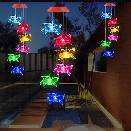Solawindchime Flying Pig Wind Chimes Gifts For Women, Color Changing Solar Wind Chime Outdoor Decoration Waterproof Solar Fly Pigs Lights, Romantic Pigs Wind Bell Solar Powered Wind Chime Garden Decor #TOP1