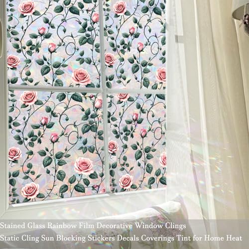 Película para ventana con diseño floral 3D sin pegamento 45x110 cm miniatura 3