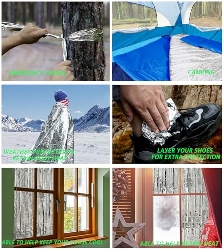 Image of Emergency Foil Blanket, Survival Thermal Mylar Blankets Individually Packaged Perfect for Outdoors, Hiking, Survival, Marathons or First Aid (Silver (6 Pack))