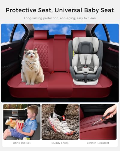 Image of Huidasource Red Seat Covers, Car Seat Covers Nappa Leather Universal Fit for Most Cars, Vans, Trucks, SUVs, Compatible with Airbags, Child Seat, Automotive Seat Covers Velcro Adjustable (Full Set /Red)