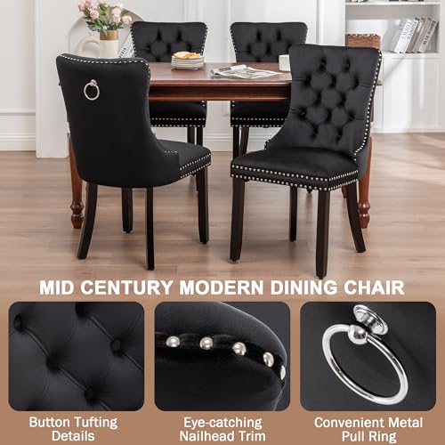 Image of Velvet Dining Chairs, Tufted Kitchen & Dining Room Chairs, Black, Set of 4