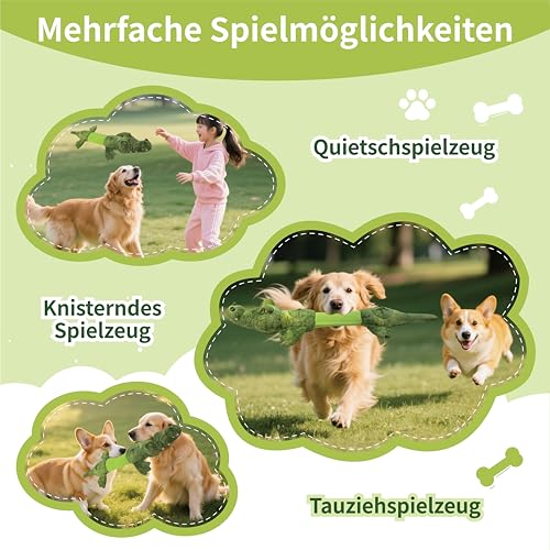 CUUOOT Hundespielzeug, Krokodil Tauziehen Plüschhundespielzeug, Süßes Quietschendes Hundespielzeug mit Crinkle-Papier, Unzerstörbar Gefüllte Hundekauspielzeug für Kleine, Mittlere, Große Hunde