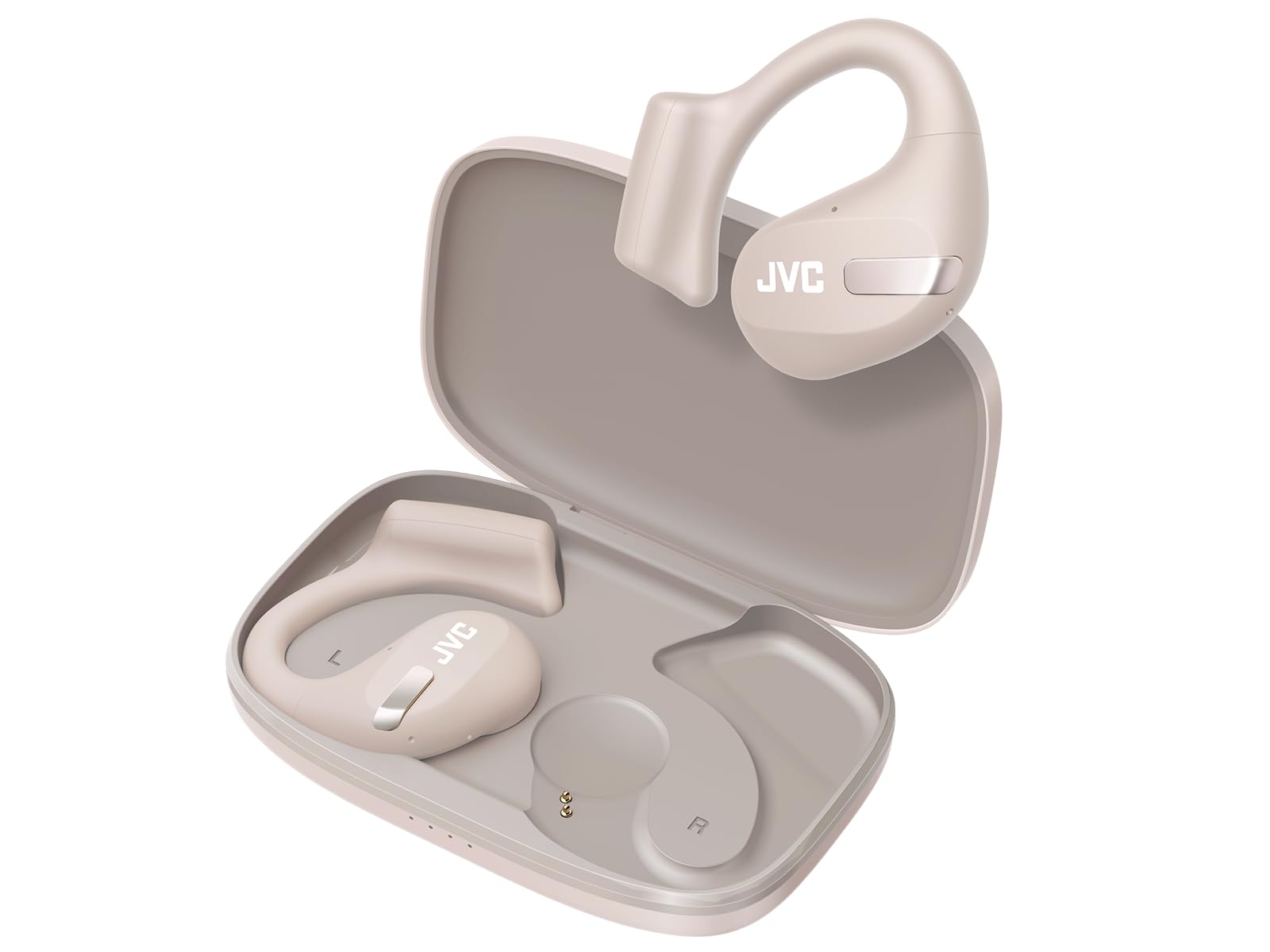 JVC NEarphones HA-NP50T-C, auricolari True Wireless, design a orecchio aperto, riduzione attiva del rumore, multi-punto, IPX4, muting microfono, 38 ore di autonomia, BT 5.3, beige sabbia