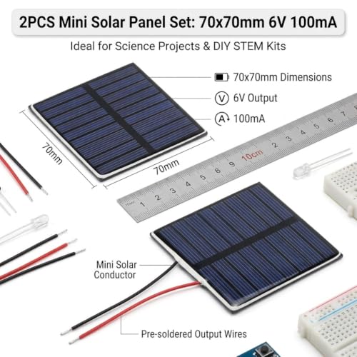 Image of 2PCS Mini Solar Panel 70x70mm 6V 100mA for Science Projects & DIY Kits