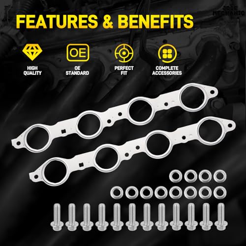 Image of 12617944 LS MLS Exhaust Manifold Gasket & Bolts Kit Compatible with GMC Sierra Yukon, Chevy Silverado 1500 Suburban LS Header Gasket LS1 LS2 LS3 LS6 LQ4 LQ9 LM7 4.8L 5.3L 5.7L 6.0L 6.2L OEM# 12558573