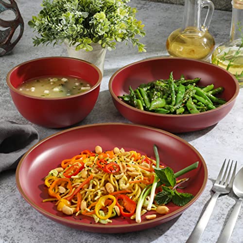 image for Gibson Home Rockabye 12 Piece Double Bowl Melamine Dinnerware Set - Ma
