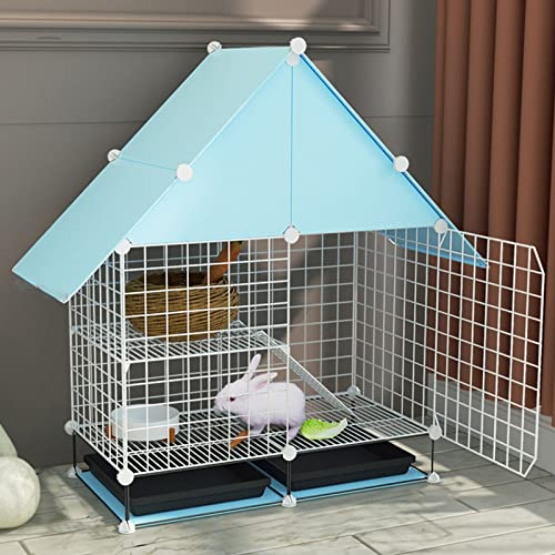 Kleintierkäfig – Kaninchenkäfig, Haustier-Meerschweinchenkäfige, Hasenkäfig mit herausnehmbaren ausziehbaren Tabletts, wasserdichtes Dachzubehör, 2 Etagen für kleine Haustierhasen, Hamster (blau)