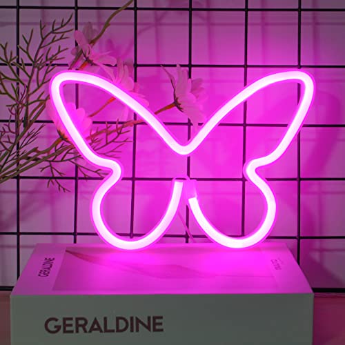 EXF Pink Butterfly Neon Sign, Battery Operated or USB Powered LED Neon Light for Party, Home Decoration Lamp, Table & Wall Decoration Light for Girl's Room Dorm Wedding Anniversary DÃ©cor