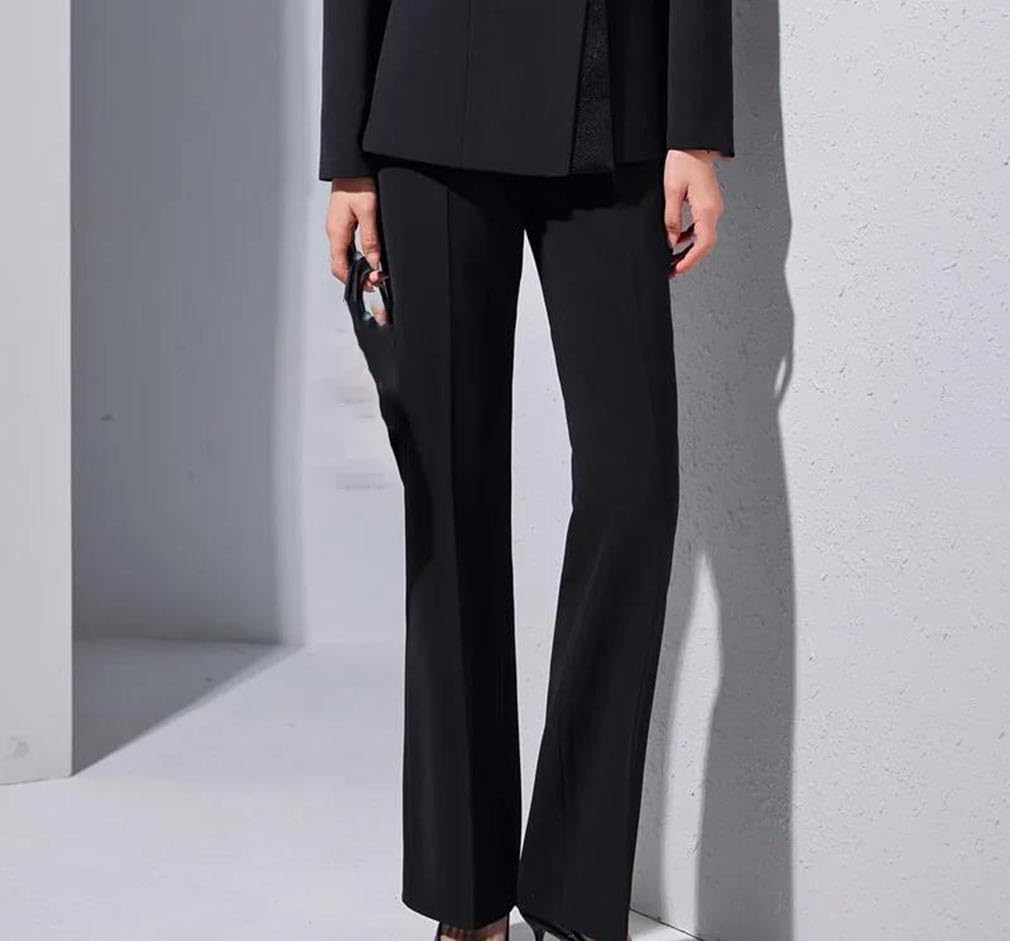 Women High Waist Flare Pants Slim Fit Casual Business Stretchy Solid Waistband Trousers