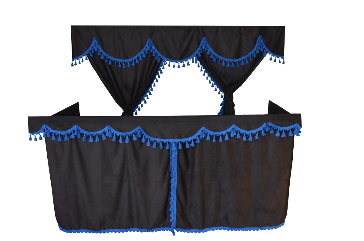 Generisch LKW-Vorhänge, komplettes Set, schwarz mit blauen Quasten, geeignet für normale Kabine [außer hoch]
