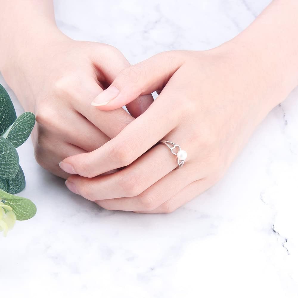 Sterling Silver Infinity Double Heart Rings Mounting for Women, Design Ring Fitting Accessory for DIY Pearl Jewelry Making