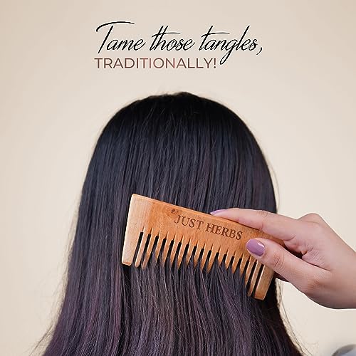 Just Herbs Handmade Wooden Neem Comb for Hair Growth and Hairfall Control for Men & Women - Image 6