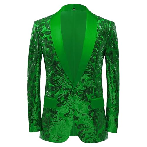 Veste de bal verte à paillettes pour homme avec col châle taille XS