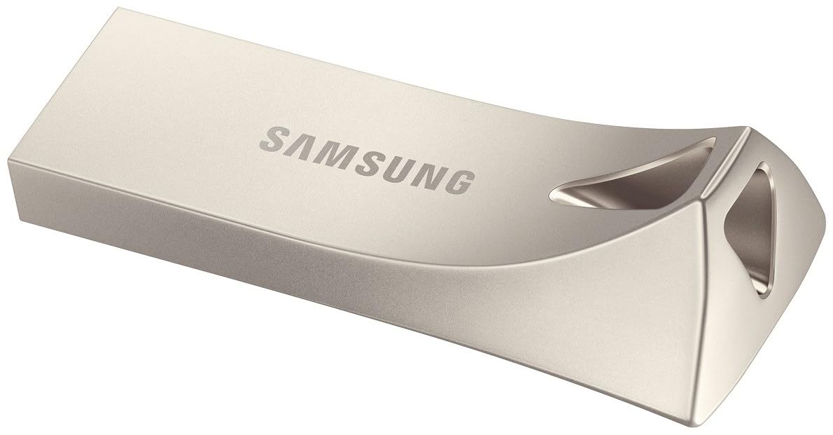 Samsung BAR Plus MUF-512BE3/APC - Chiavetta USB 3.2 GB, 400 MB/s in lettura, 110 MB/s in scrittura, resistente USB 3.2 con anello portachiavi, colore: argento champagne