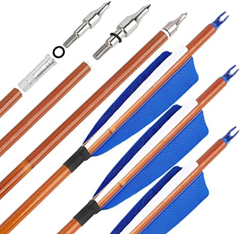 surwolf 31Inch Carbon Arrow Practice Target Arrows with 4" Natural Feather Spine 500 Hunting Arrows with Replaceable Arrowhead for Compound and Recurve Bows, 12/6 PCS (Blue, 6pcs)