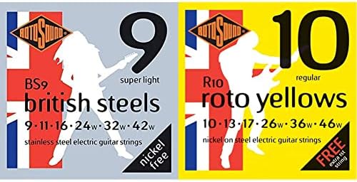 Rotosound BS9 Stainless Steel Super Light Gauge Electric Guitar Strings (9 11 16 24 32 42), White Black Red Blue