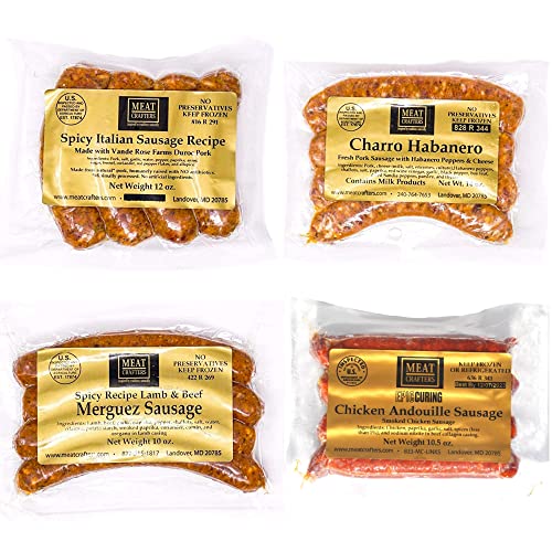 Meatcrafters "Hot Links" Spicy Sausage Variety Bundle, Chicken, Lamb, Pork, No Antibiotics, Preservative Free, 48Oz (4-Pack, 16 Total Links) #TOP26