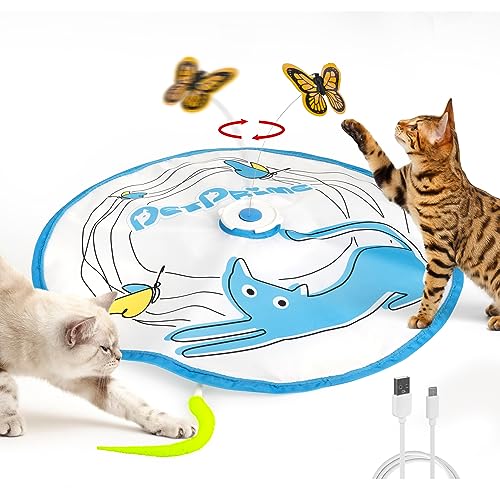 Pet Prime Jouet Interactif Rechargeable pour Chat d'Intérieur - Papillon Automatique 3 en 1 avec Canne à Pêche Cachette - Stimulant & Durable - Éveille l'Instinct de Chasseur