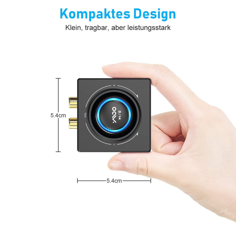 YMOO Bluetooth 5.3 Audio Empfänger für Stereoanlage, HiFi Bluetooth Adapter AUX mit 3,5 mm Klinke & Cinch-Eingang, Kabelloser Audio Receiver für Handy, PC & Verstärker, 15 m Reichweite