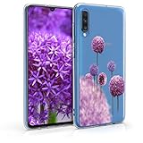 kwmobile Carcasa Compatible con Samsung Galaxy A70 - Funda Silicona TPU Flores moradas Rosa Fucsia/Violeta/Transparente