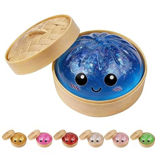 Image of Dumpling Squishies, Dumpling Mystery Box, Colorful Dumplings Stress Balls Toy, Stocking Stuffers with Food Steamer Stretchy Desk Toys (Flash Blue)