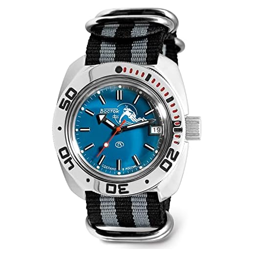 VOSTOK | Montre de plongeur militaire russe à remontage automatique Scuba Dude Amphibian | WR 200 m | Mode | Business | Casual Montres pour homme | Modèle 710059 Noir/gris sangle B