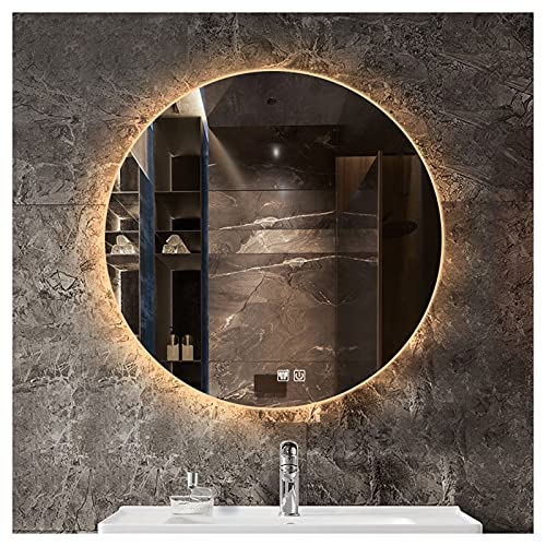 Espejo de Pared LED Espejo de baño con iluminación 50x50cm con Interruptor táctil y antivaho,cálido/Blanco / 3 colores regulable,IP44 Ahorro de energía (Color : Warm light) Cover