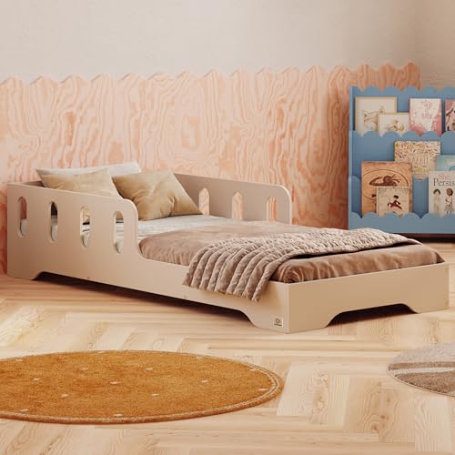 smartwood Kinderbett 80x180 Kaschmir - Montessori Bett mit Rausfallschutz & Lattenrost - Kinderbett ab 2 Jahre aus Holz mit FSC-Zertifikat - Bodenbett für Jungen & Mädchen - Einfache Montage - TILA6