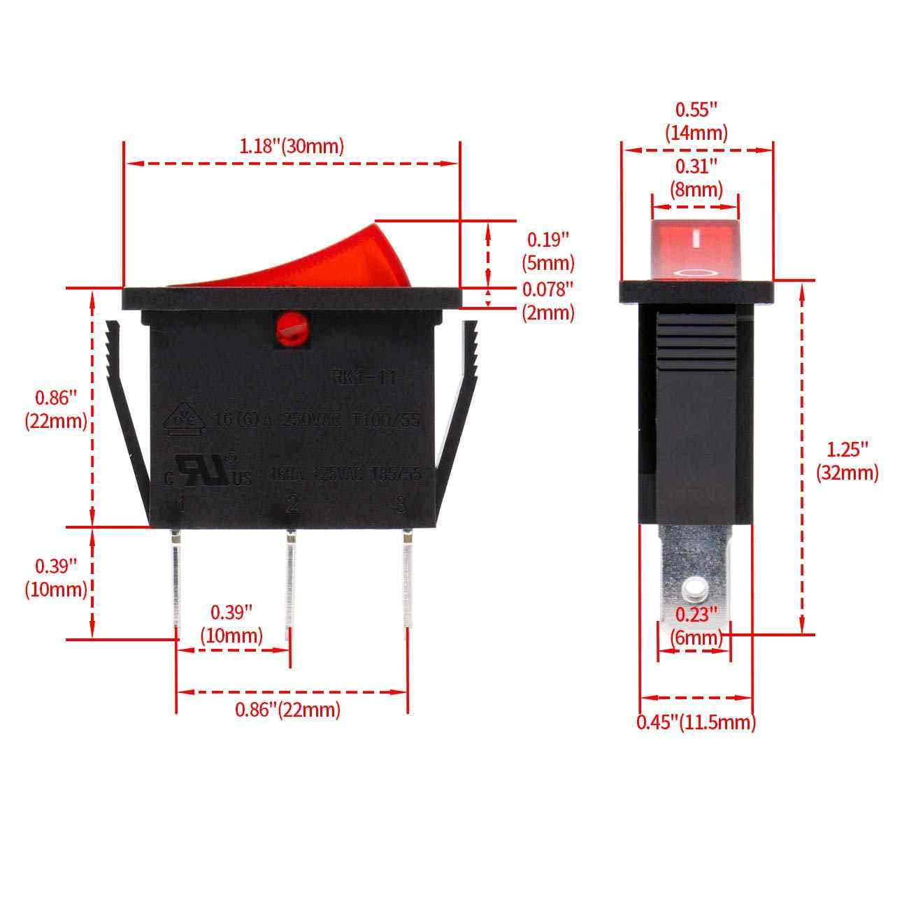 AUTOZOCO Interruptor basculante ON-OFF SPST 3 vias con led, 20 A, interruptor auxiliar luz, controlador eléctrico botonera, boton interruptor con luz led Rojo