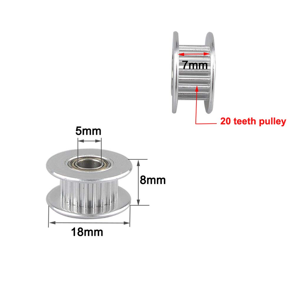 FULARR 10Pcs GT2 Idler Pulley 20 Teeth 5mm Diameter Timing Pulley for 3D Printer 6mm Belt