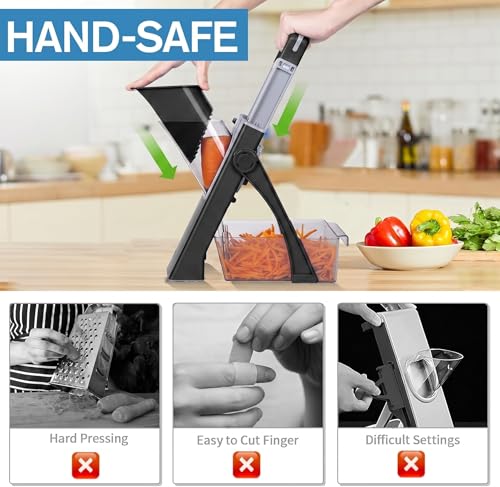 Image of DAYANIDHI Food Vegetables Chopper Mandoline Slicer | Vegetable Cutter Potato French Fries Graters Manual Shredder Efficiently Shred Grate (Black Vegetable)