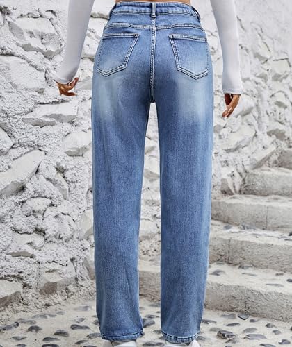 Women's Fleece Lined Jeans Winter Warm Stretch Straight Leg Mid Rise Denim Pants4