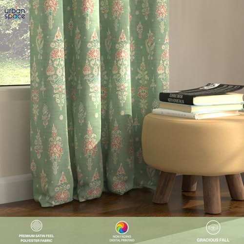 Image of Urban Space Blackout Curtains 8 Feet Set of 2 for Long Door, 80-85% Light Blocking Curtains for Living Room, Digital Printed Curtains with Eyelets, Tieback Included (Imperial sage Green, 8 Feet)