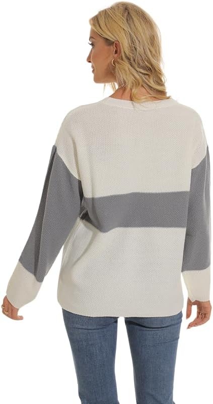 Fall Sweater for Women Casual Long Sleeve Crew Neck Splicing Knit Winter Pullover Sweater Tops - Image 7