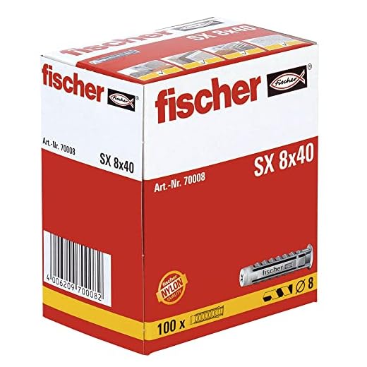 fischer - Tacos SX Plus 8x40 mm | Caja de Tacos de Expansión para Pared y Hormigón | Fijaciones Universales para Lámparas, Cuadros y Estanterías | Nylon de Alta Resistencia | 100 uds
