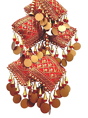 Hare Krishna Indian Store Indian Long Lehenga Red and Golden Beaded Fancy Tassels Boho Hippie Jewelery Making Ethnic Latkan Craft Sewing Sari Tassel Dress Material Large