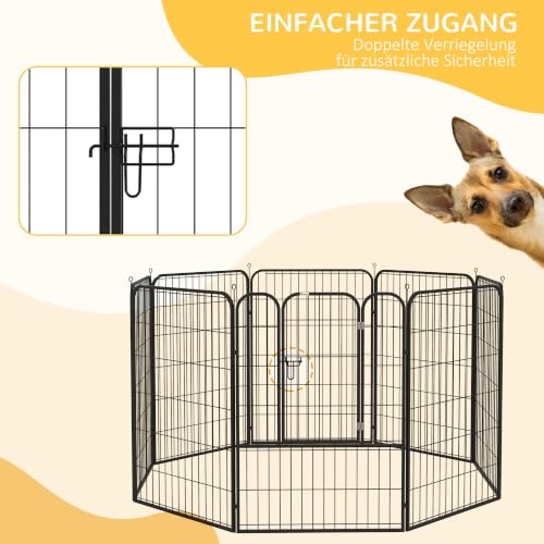 PawHut Welpenlaufstall Faltbar für Große Hunde 8-Teilig 100 cm Grau