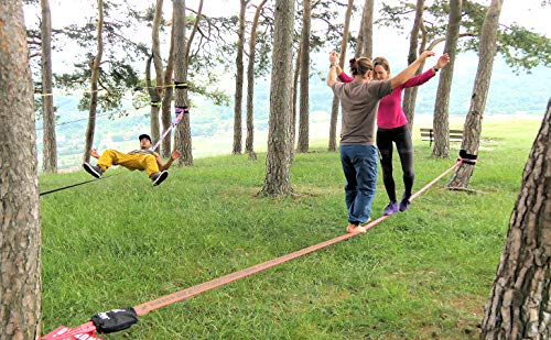 Image of GIBBON ClassicLine Slackline Kit with TreeWear - 49ft Slack Line Set - 41ft x 2 inch Line & 8ft Ratchet Strap with Reinforced Loop, Signature Ratchet