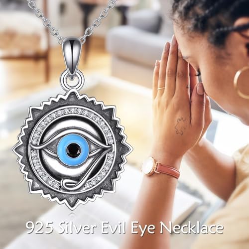 Evil Eye Necklace 925 Sterling Silver Evil Eye Pendant Necklace Greek Protection Jewelry Gifts Lucky Necklace for Women Men - Image 5