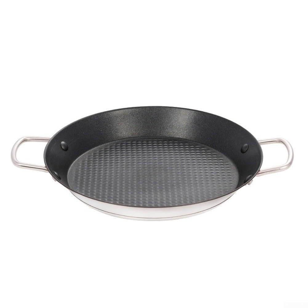 Paellera de acero inoxidable, con revestimiento antiadherente, base de triple capa, para calor uniforme, asas dobles para orejas, para arroz de mariscos y filetes (34 cm)