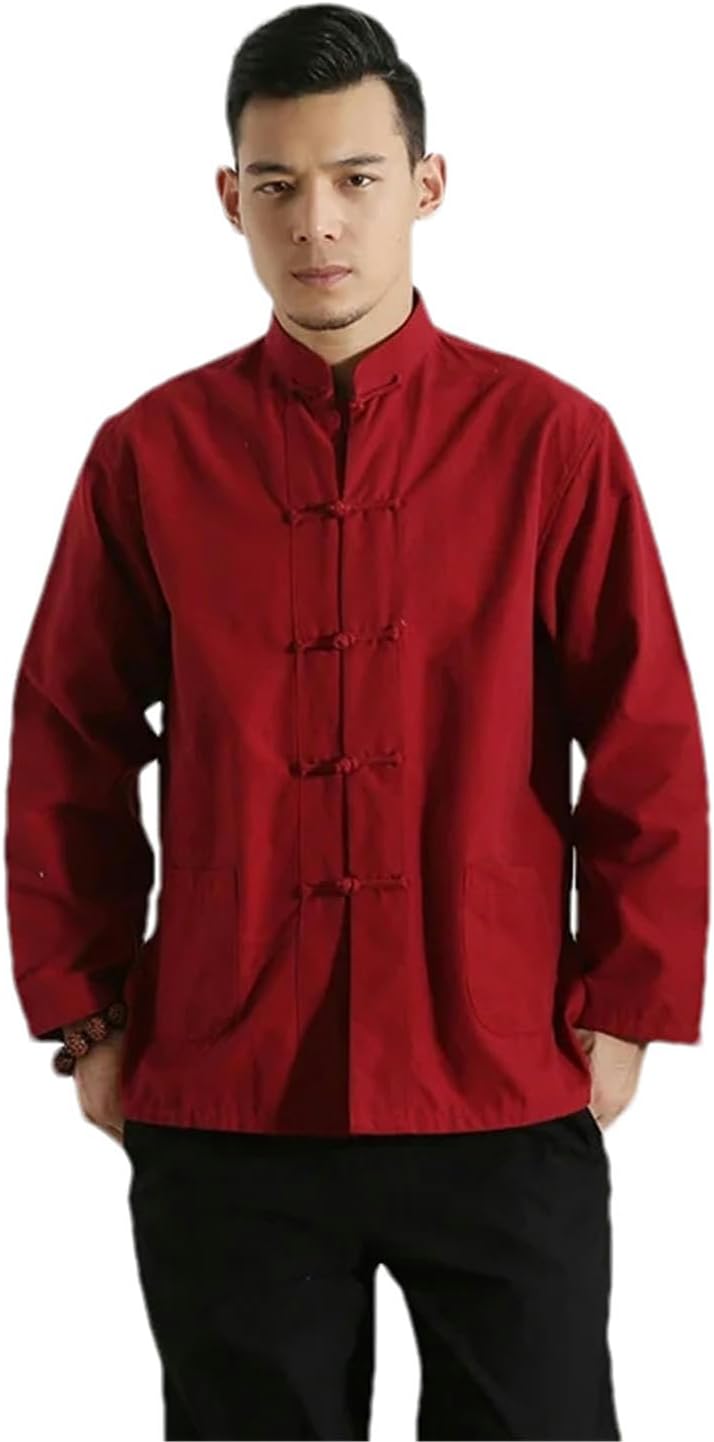 Long Sleeve Traditional Chinese Clothes Tang Suit Top Men Kung Fu Tai Chi Uniform Shirt