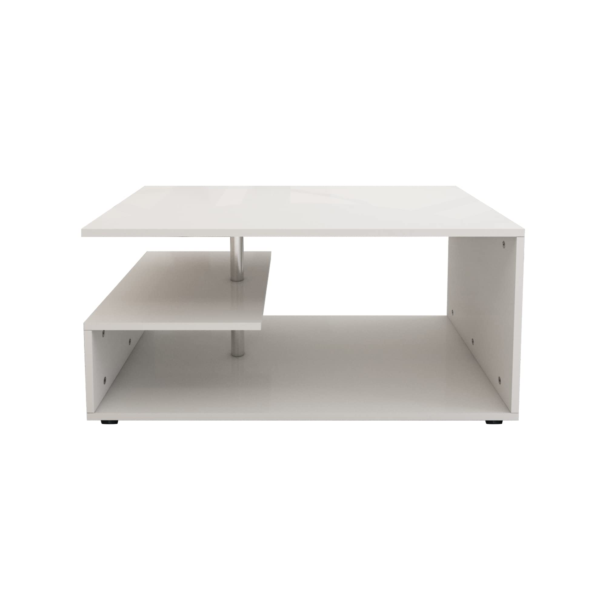 Tavolino Da Caffè ML-Design Bianco Con Barra Metallica - 91x41x52,6 Cm, 3 Ripiani, Design Moderno Per Soggiorno O Ufficio