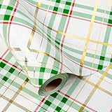 Garbendy Christmas Wrapping Paper - Mini Roll - 17 Inch X 32.8 Feet - Green Plaid With Gold Foil Patterns Design for Christmas, Holiday, Party, Birthday, Baby Shower