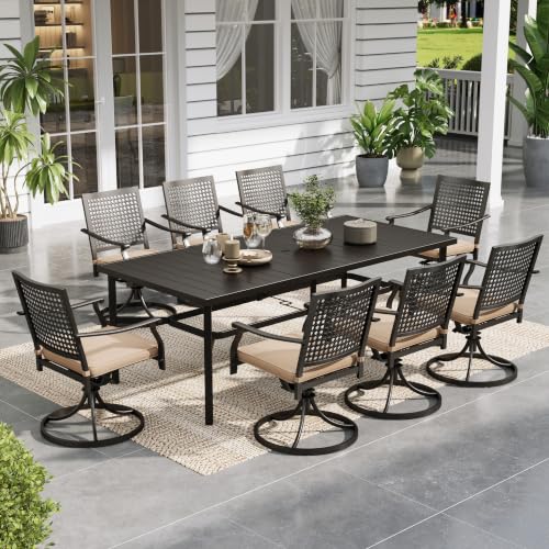 Image of Sophia & William Outdoor Dining Set for 8, 83 inch Metal Table & Swivel Chairs