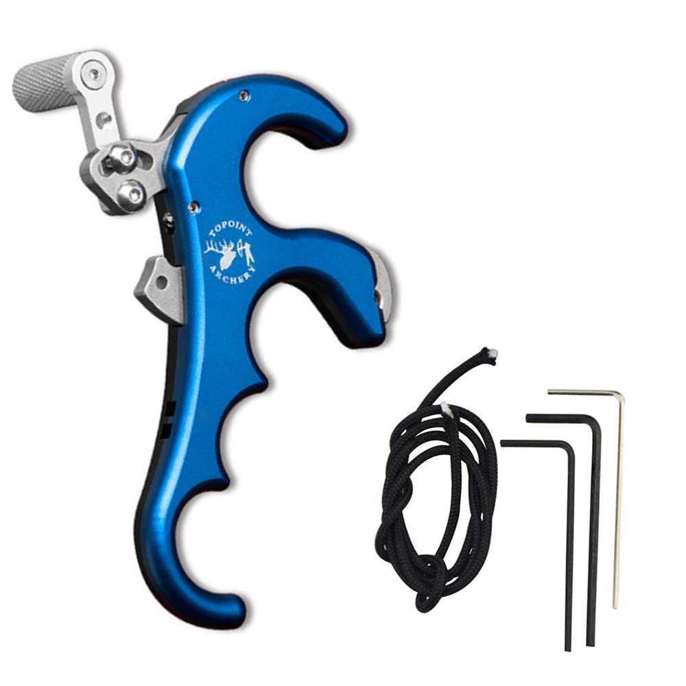 SHARROW Déclencheur d'arc à Poulies 4 Gâchette Au Pouce Aide Au Déclenchement de Tir à l'arc Accessoire d'arc à Poulies Déclencheur de Déclenchement de Doigt de Chasse (Bleu)