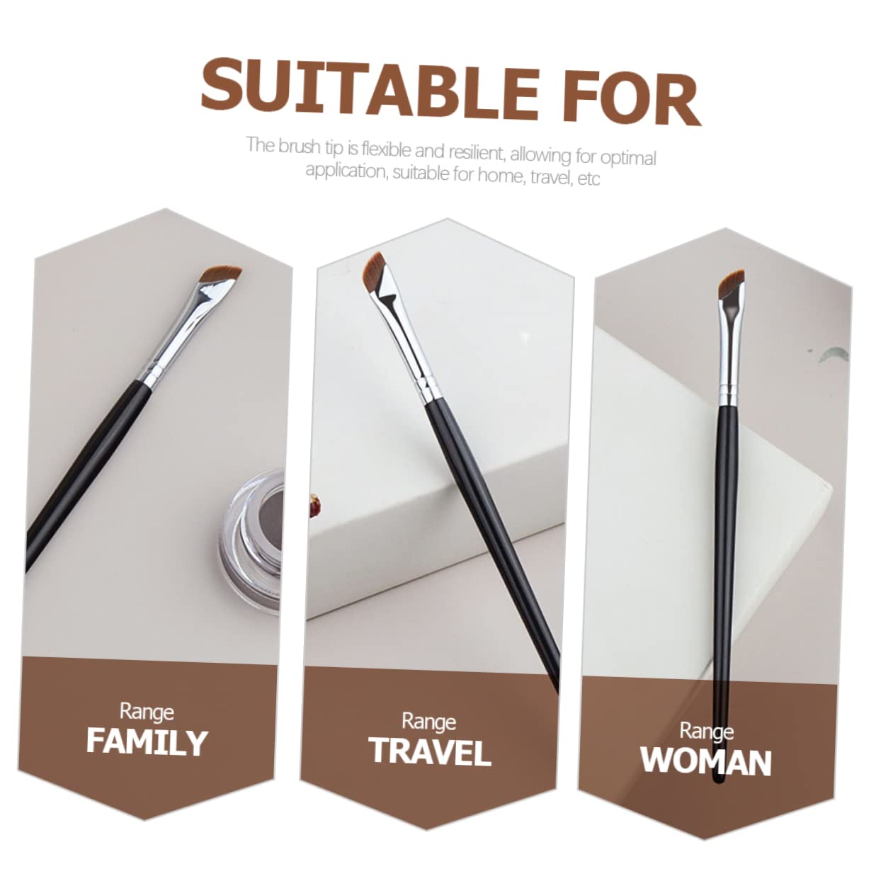 TOVINANNA Eyeliner Tool Applicator Set 3pcs Angled Eyebrow Brush Flat Concealer Brush