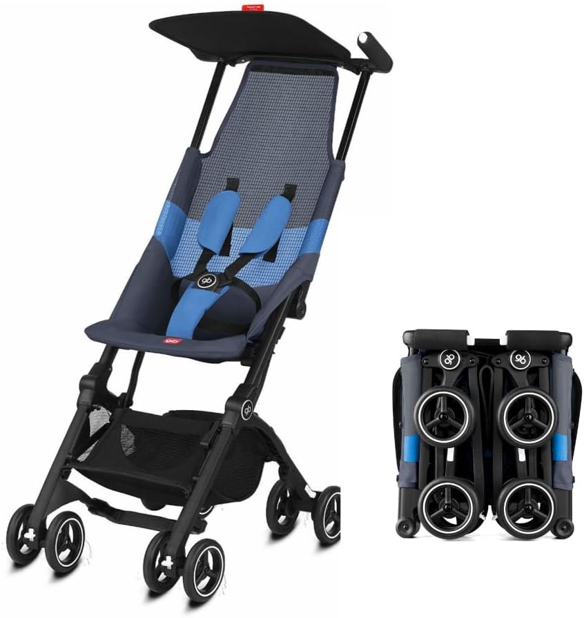 gb Pockit Air All Terrain Ultra Compact Lightweight Travel Stroller with Breathable Fabric in Night Blue, 28x17.5x39.8 Inch (Pack of 1)