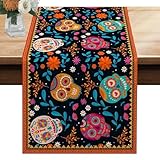 Camino De Mesa De Calavera De Azúcar De Halloween - Decoraciones Para El Día De Los Muertos | Decoración De Fiesta Mexicana Ofrenda Para Salas De Comedor, Salón Y Sal De Estudio | Decoración De Mesa