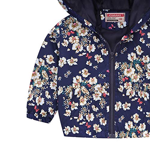Toddler Girl Boy Windbreaker Long Sleeve Fall Coat Thin Jacket Cartoon Print Hooded Jacket (Navy, 2-3 Years)2
